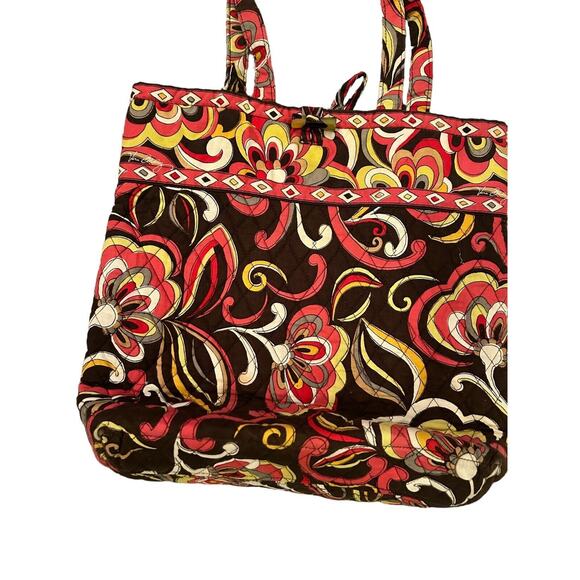 Vera Bradley Yellow, Red and Brown‎ Print Shoulder Bag Purse Tote - Picture 2 of 11
